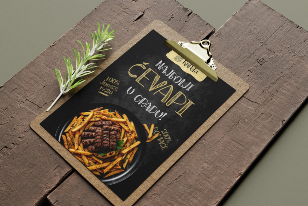 Dizajn jelovnika Bistro KaPeLa na drvenoj podlozi